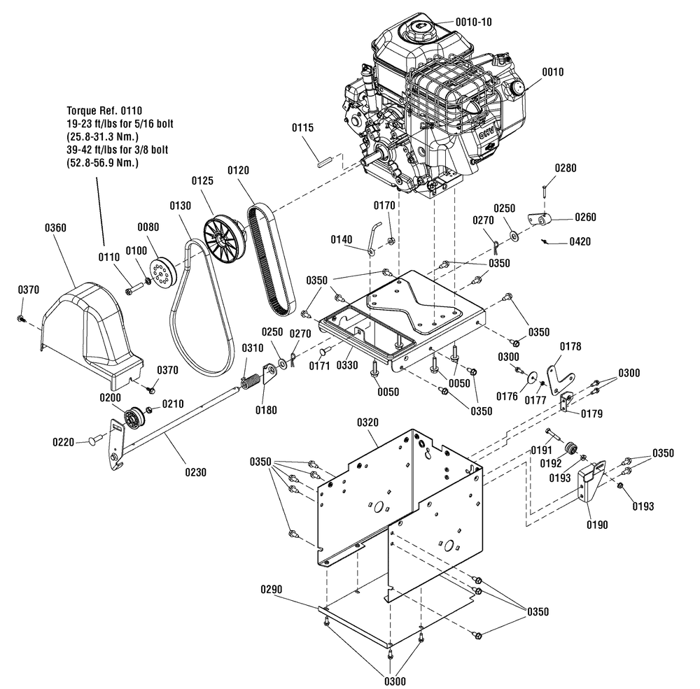 Engine And Frame Group Diagram and Parts List for 1696037-18-2847-31 2011 Briggs and Stratton Snow Blower